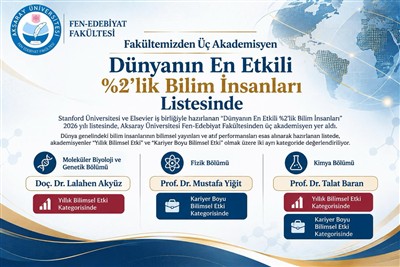 Fakültemizden Üç Akademisyen Dünyanın En Etkili Bilim İnsanları Listesinde